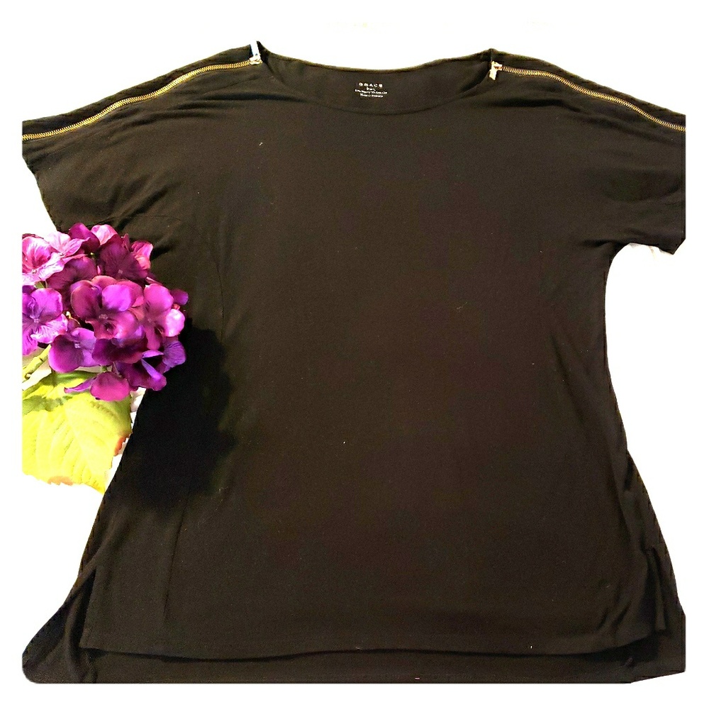 Black Top with Zipper Shoulders